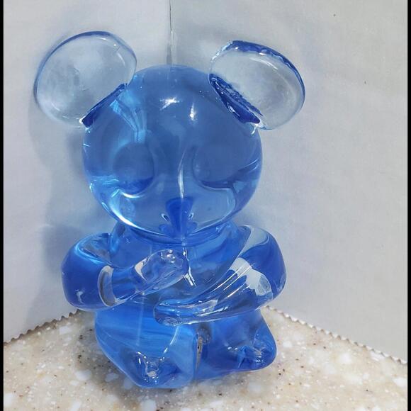 Fine Blue Lead Crystal Bear Figurine US Commemorative Fine Arts Gallery Vtg 90 - Picture 1 of 5